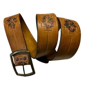 Vintage Aztec Design Leather Belt 36